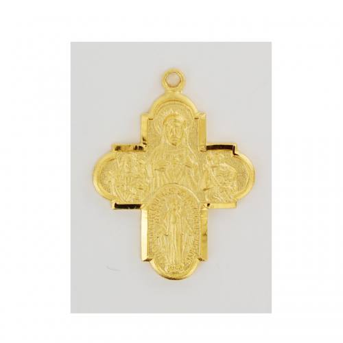Four Way Medal Necklace 1 Inch Sterling Gold J566 All Gold