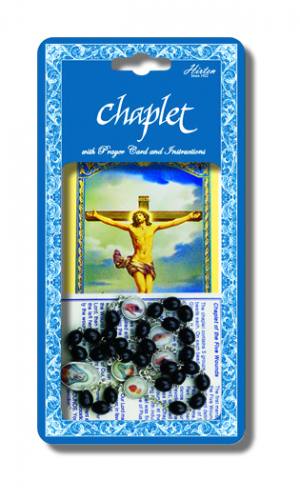 Chaplet Rosary Jesus Five Wounds Oxidized Silver Black Wood Bead