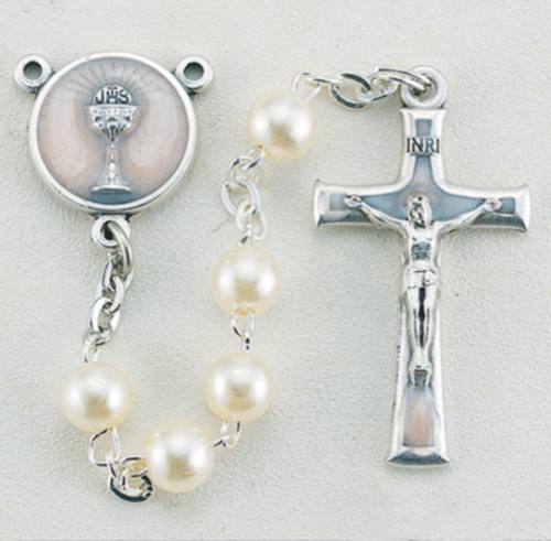 Rosary 1st Communion Imitation Pearlized White