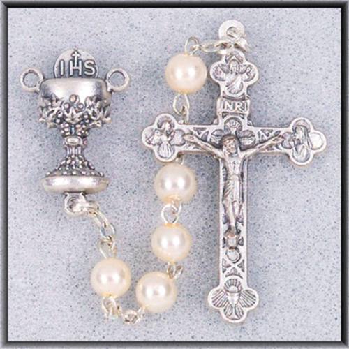 Rosary 1st Communion Imitation Pearl White