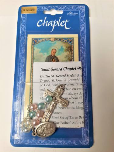 Chaplet Rosary St Gerard Oxidized Silver Blue Pink Beads