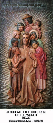 Statue Jesus Children Of The World - High Relief 18" Fiberglass