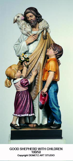 Statue Good Shepherd With Children 48" Fiberglass