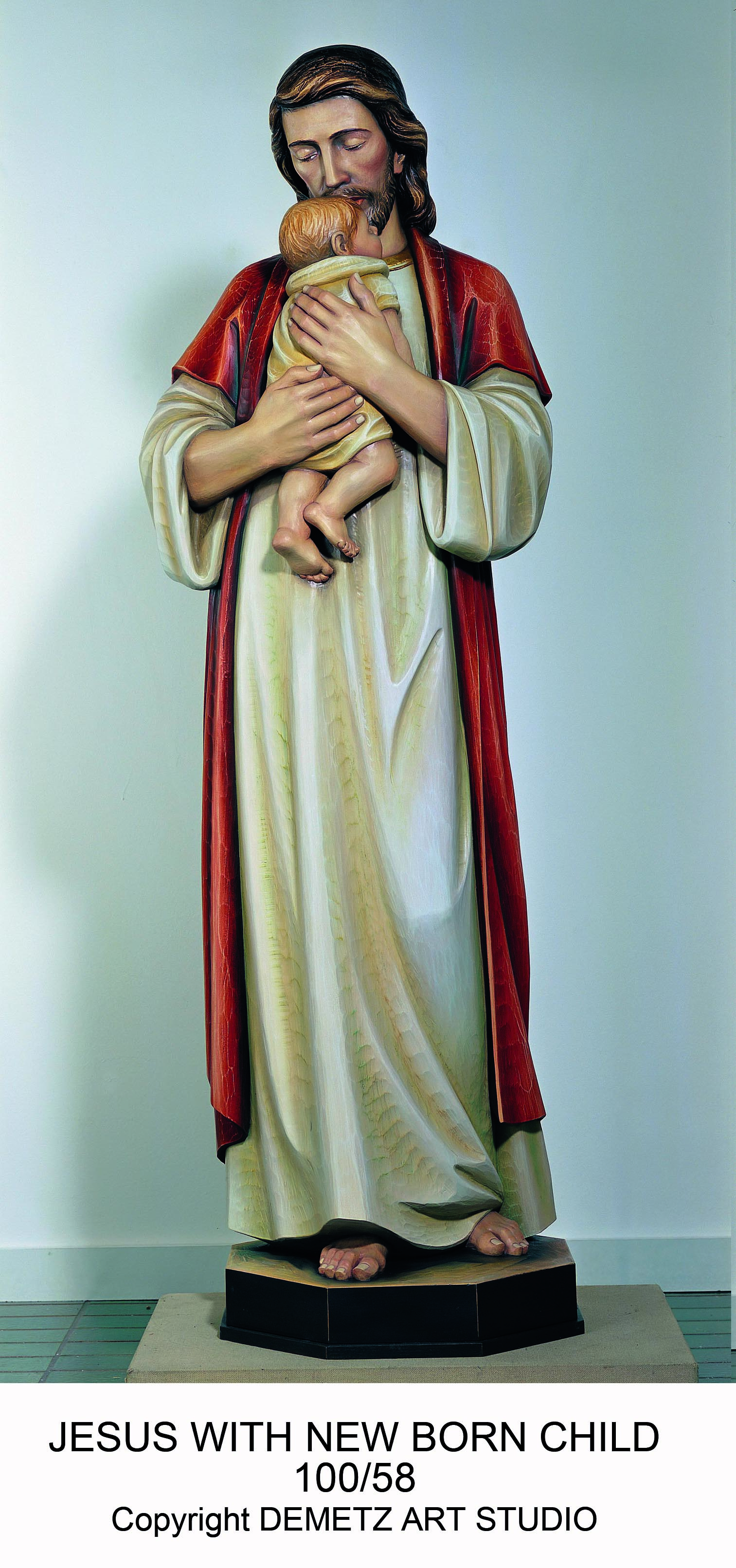Statue Jesus With New Born Child 48" Linden Wood