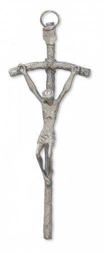 Crucifix Wall Papal Ferula 5 inch Pewter Silver
