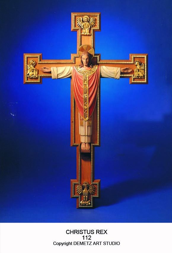 Christ The King -  Cross & Simbols In Proportion 24" Linden Wood