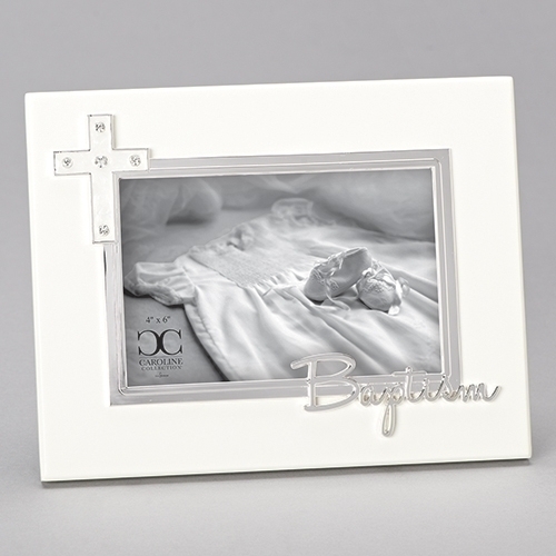 Baptism 7" Frame Silver with Cross 4X6