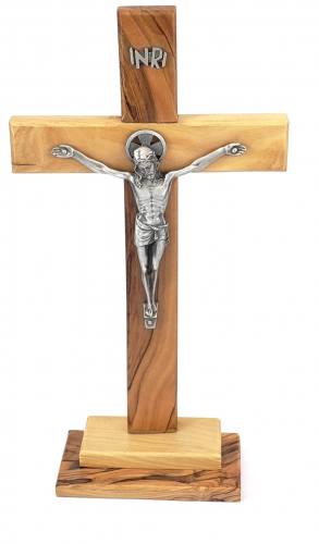 Crucifix Standing Olive Wood Pewter Corpus 11 Inch