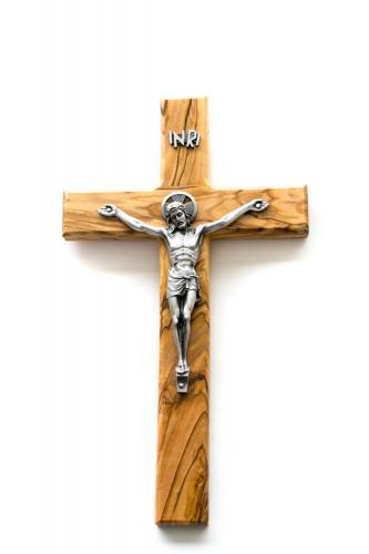 Crucifix Wall Olive Wood Pewter Corpus 10 Inch