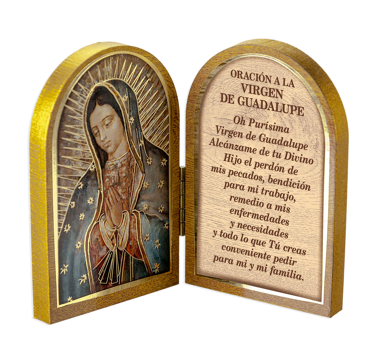 Diptych Our Lady of Guadalupe Spanish Natural Wood