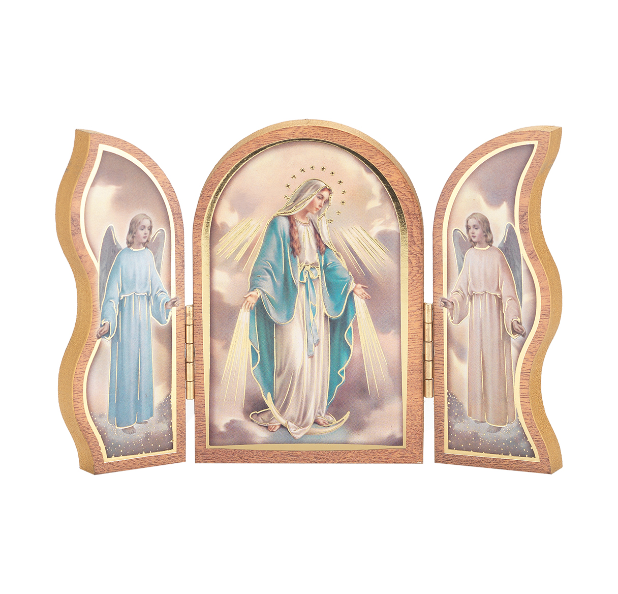 Triptych Our Lady of Grace Natural Wood