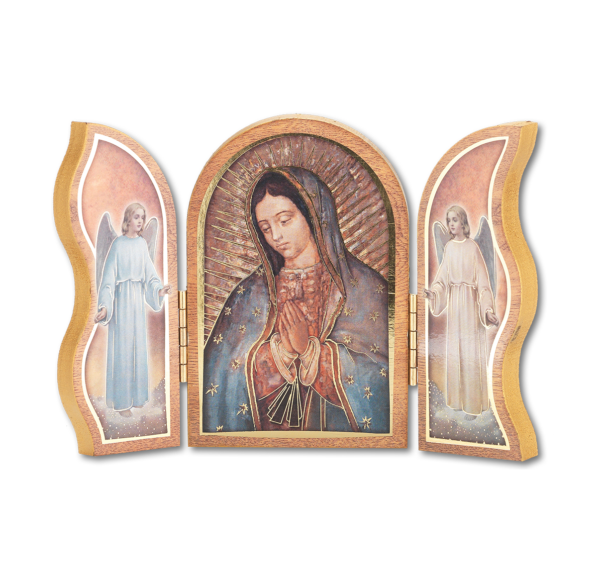 Triptych Our Lady of Guadalupe Natural Wood