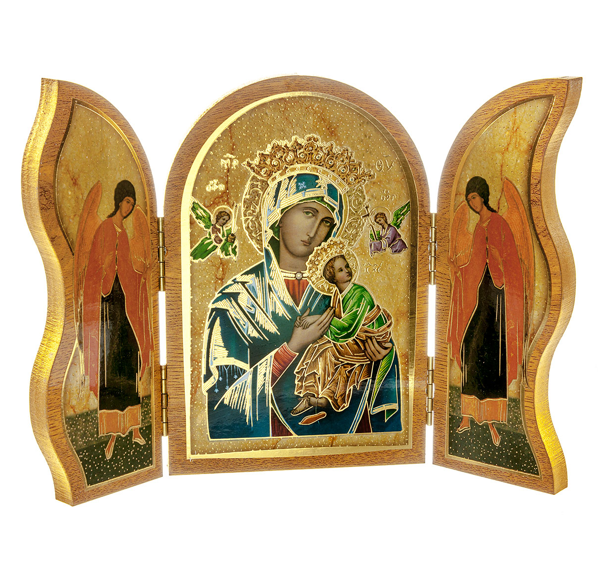 Triptych Our Lady of Perpetual Help Natural Wood Large