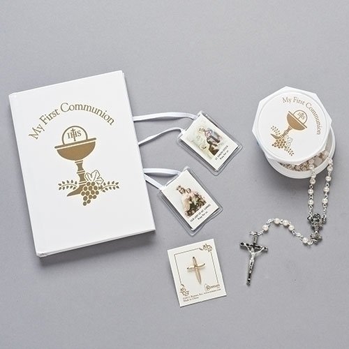 First Communion Gift Set 5Pc White/Gold