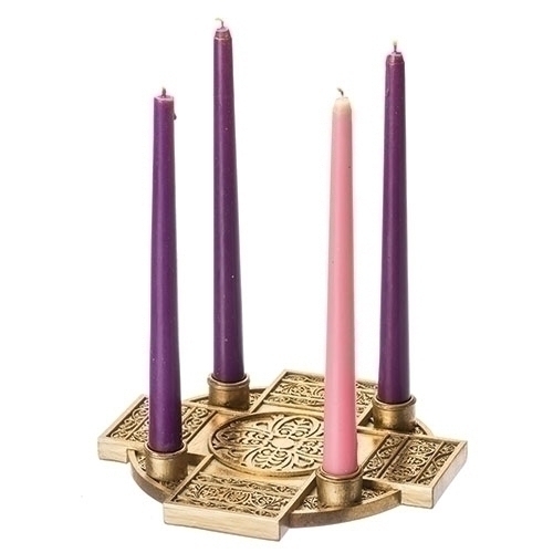 Advent Candle Holder Gold Cross 9 Inches