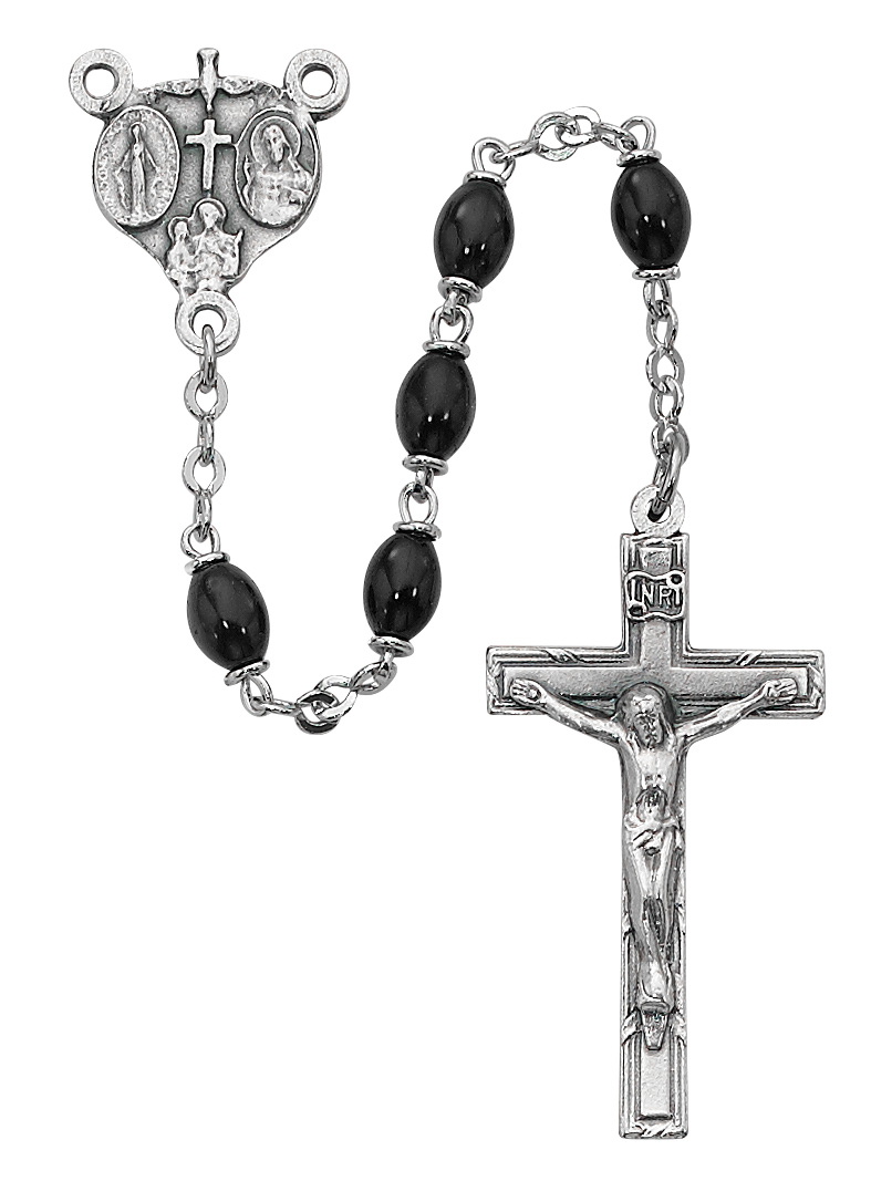 Black Glass Oval Rosary