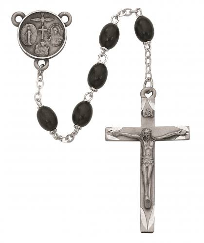 Rosary Four Way Medal Pewter Silver Black Wood Beads