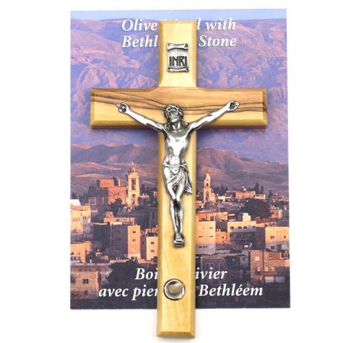 Crucifix Wall Olive Wood With Stone 5 Inch