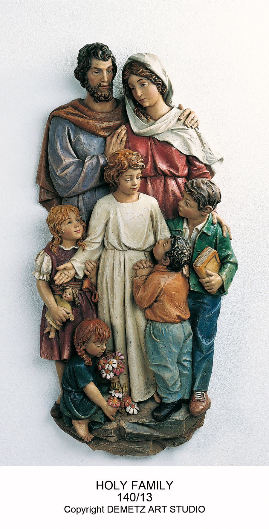 Statue Holy Family With Children - 3/4 Relief 36" Linden Wood