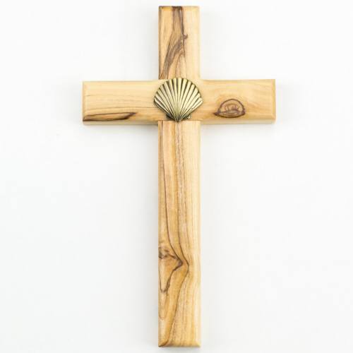 Cross Wall Baptism Shell 6 Inch Olive Wood