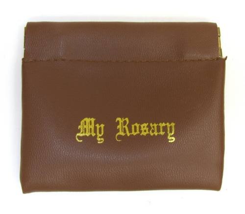 Rosary Case "My Rosary" Leatherette Snap Pouch Brown