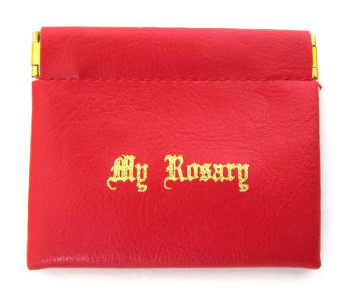 Rosary Case "My Rosary" Leatherette Snap Pouch Red