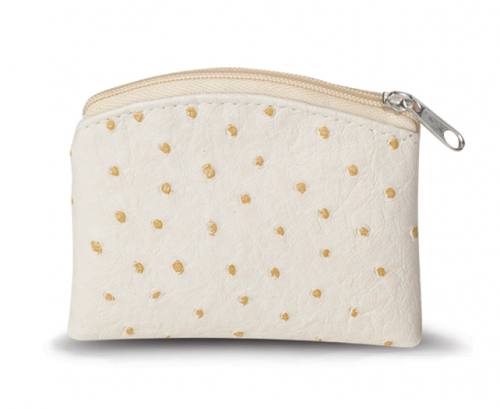 Rosary Case Ostrich Zipper Pouch Beige