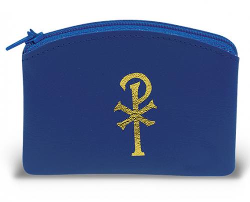 Rosary Case Leatherette Zipper Pouch Blue