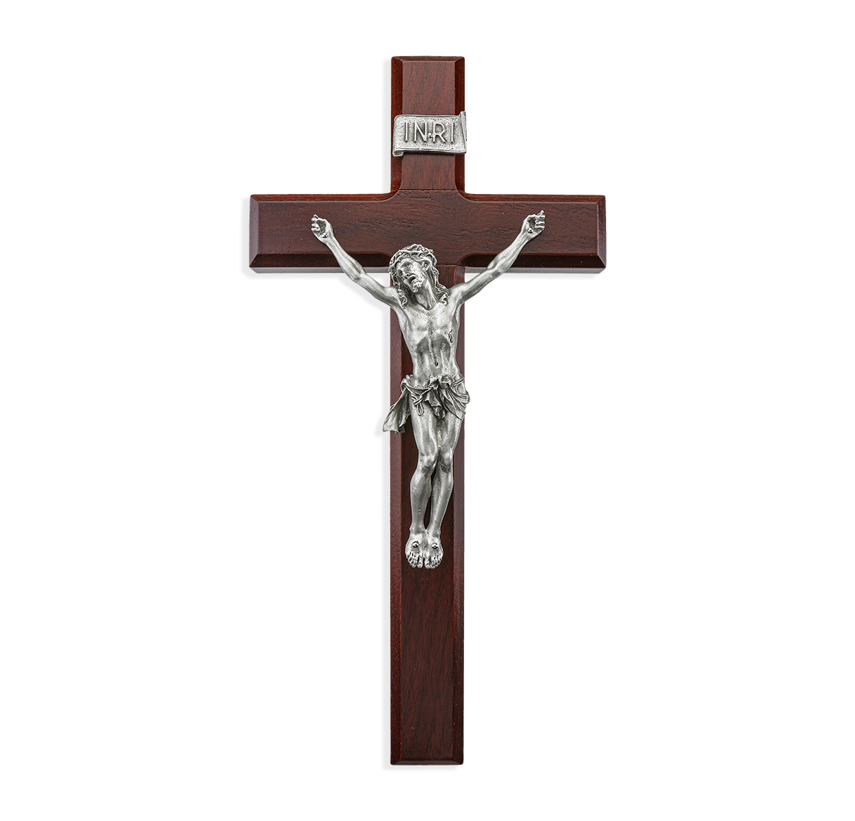 Crucifix Wall 12" Dark Cherry Crucifix with Pewter Corpus