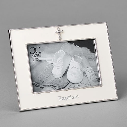 Baptism 6" Frame White Silver