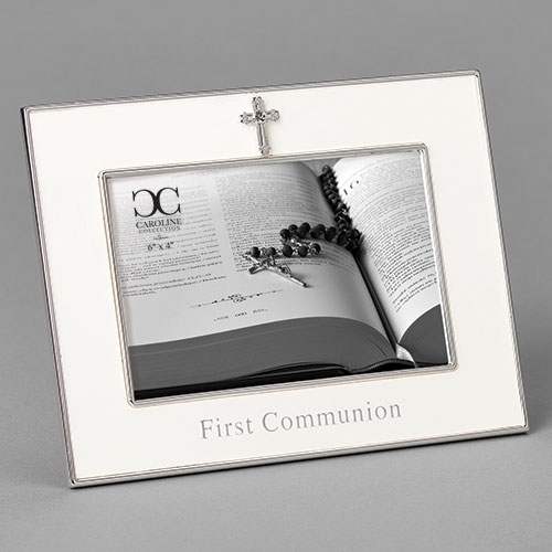 First Communion 6" Frame With Cross Pearl White
