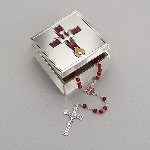 Confirmation Box And Rosary Dove & Flame