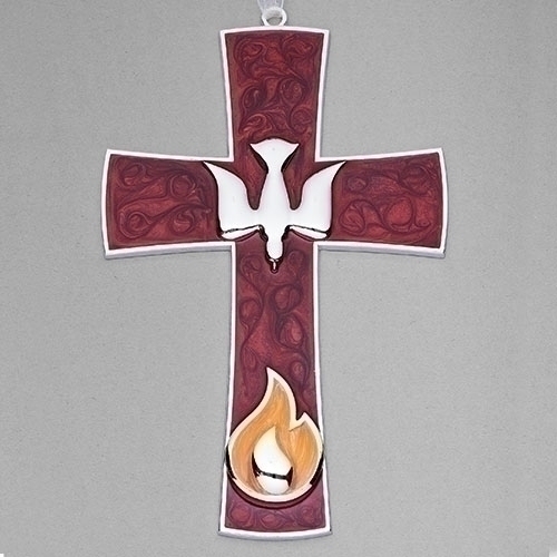 Confirmation 7" Cross Dove Flame Red