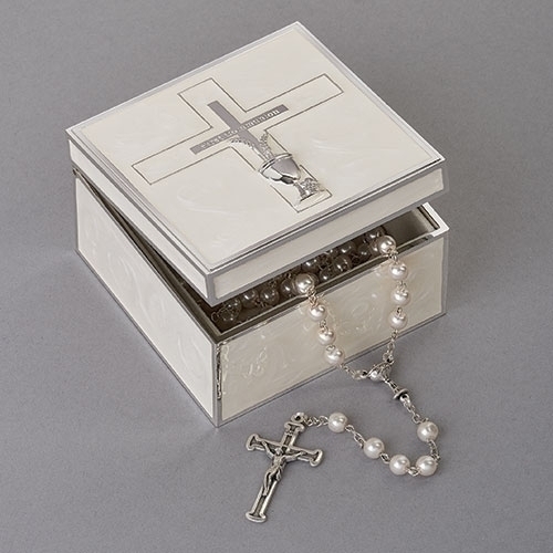 First Communion 2.25" Rosary Box White