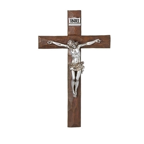 Crucifix Wall 11.5" Silver And Wood