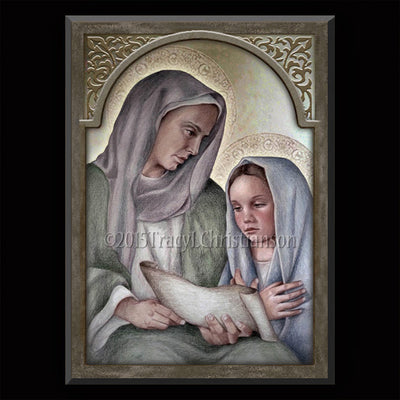 Gift Set Plaque and Holy Card St. Anne and the Child Mary