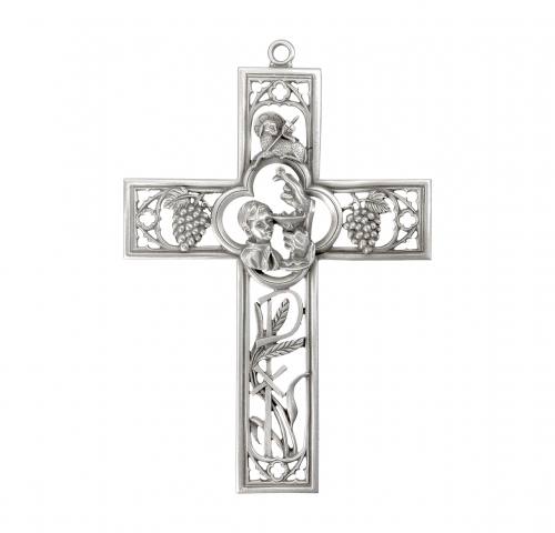 Cross Wall First Communion Boy 6 Inch Pewter