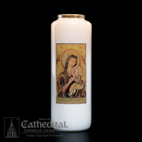 Our Lady of Perpetual Help 6 Day Glass Bottle Candle