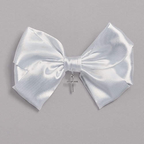 First Communion Hair Bow with Cross Charm