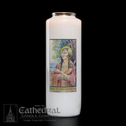 St. Kateri Tekakwitha 6 Day Glass Bottle Candle