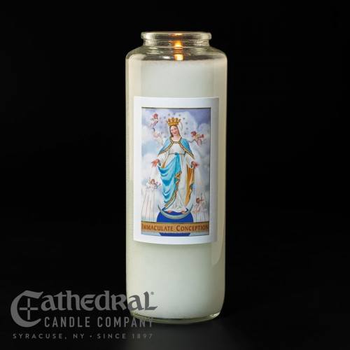 Our Lady of the Immaculate Conception 6 Day Glass Bottle Candle