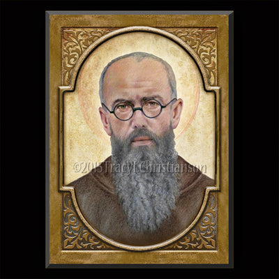 Gift Set Plaque and Holy Card St. Maximilian Kolbe