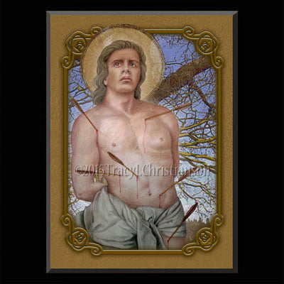 Gift Set Plaque and Holy Card St. Sebastian