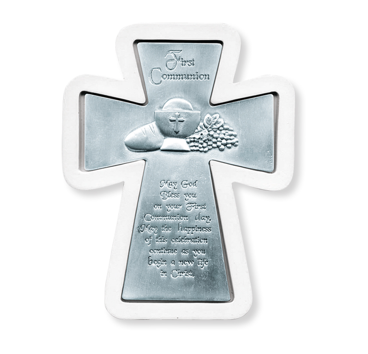 First Communion 6" Wood Framed Pewter Cross
