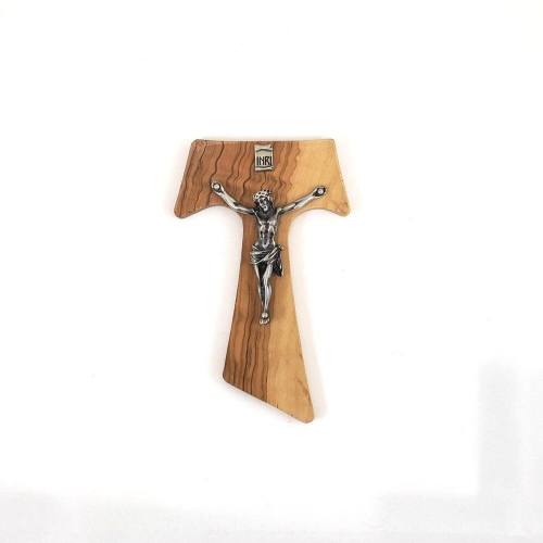 Crucifix Wall Tau Cross Olive Wood 4.5 Inch