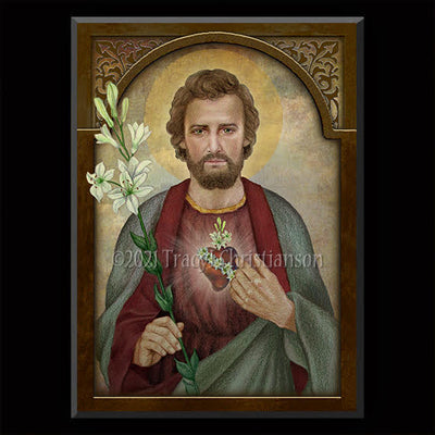 Gift Set Plaque and Holy Card St. Joseph Chaste Heart