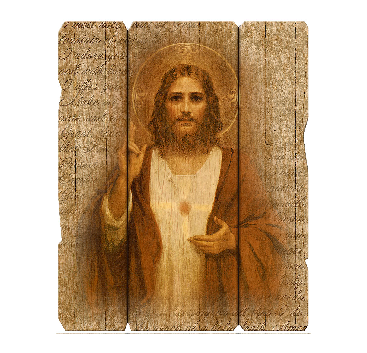 Plaque Sacred Heart of Jesus 7.5 x 9 inch Wood