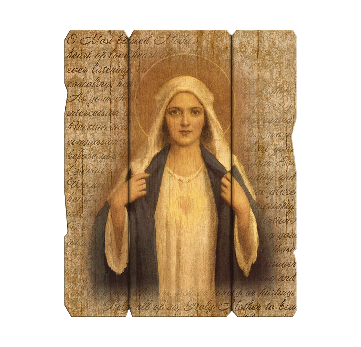 Plaque Immaculate Heart of Mary 11.25 x 14 inch Wood