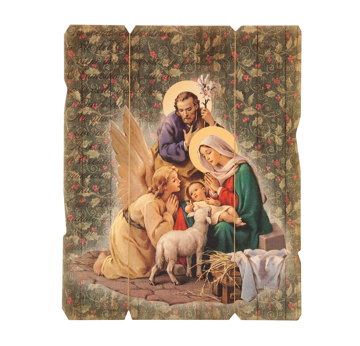 Plaque Holy Family with Angel 11.25 x 14 inch Wood