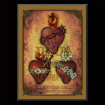 Gift Set Plaque and Holy Card The Three Hearts